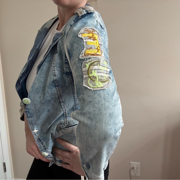 Elisa Cavaletti Jackets & Blazers - Elisa Cavaletti Patchwork Jean Jacket w/ Detail Stitching & Stone Wash Design